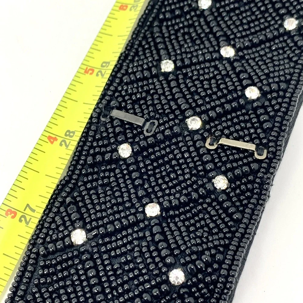 Vtg Beaded Rhinestone SM Sash Belt Seed Bead Silk Formal Magid 80s 90s Fancy